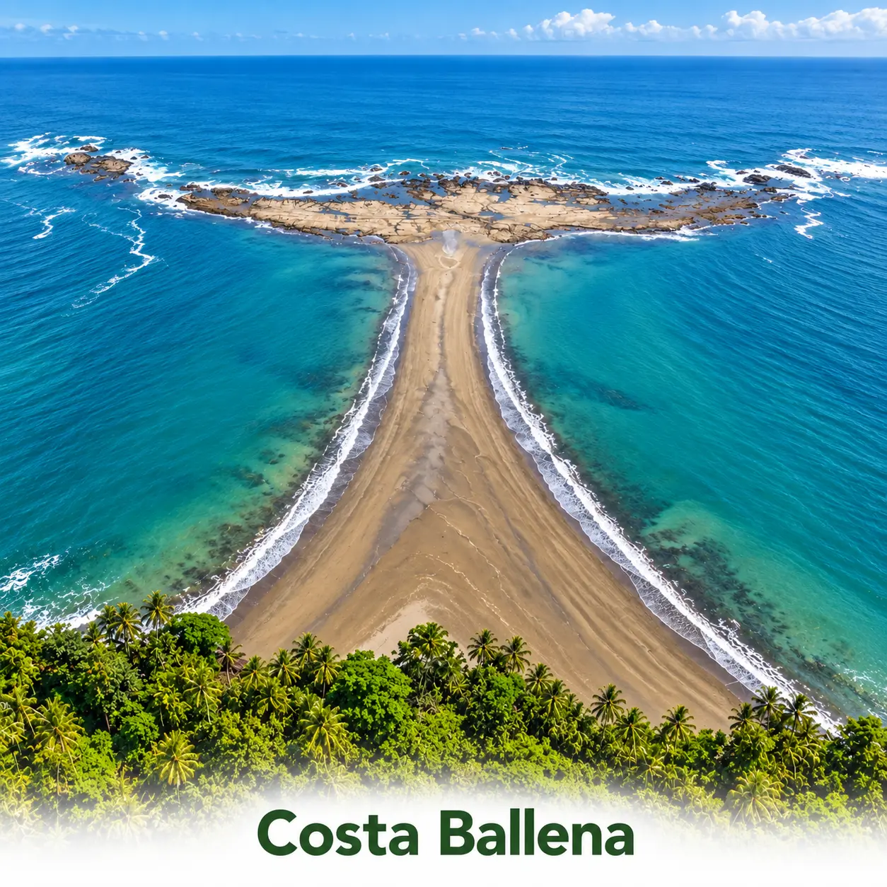 Aerial view of the whale-tail sandbar at Costa Ballena
