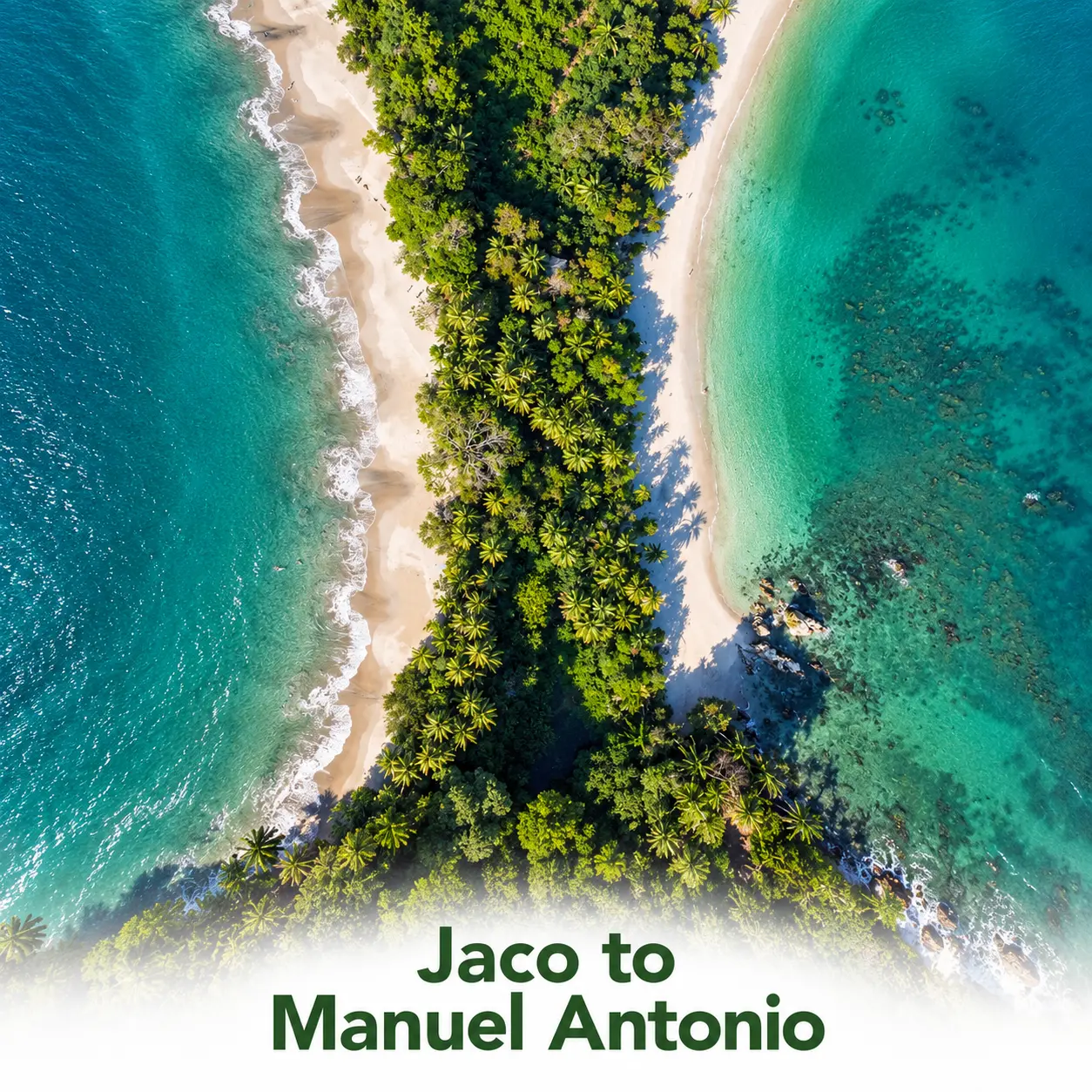Aerial view of a palm-lined beach between Jaco and Manuel Antonio
